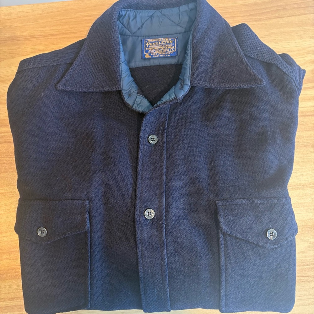 Pendleton Vintage Navy Wool Button-Down Shirt Jac… - image 3